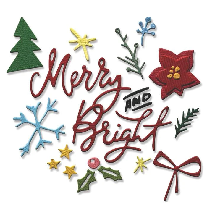 Merry + Bright Side Order 2D Texture Fades/Thinlits Set (17 pack) by Tim Holtz (Vault) - Christmas Collection - Sizzix