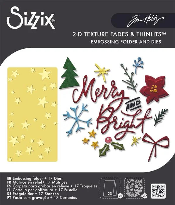 Merry + Bright Side Order 2D Texture Fades/Thinlits Set (17 pack) by Tim Holtz (Vault) - Christmas Collection - Sizzix
