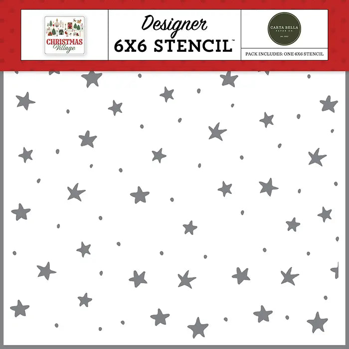 Merry And Bright Stars Stencil - Christmas Village - Carta Bella
