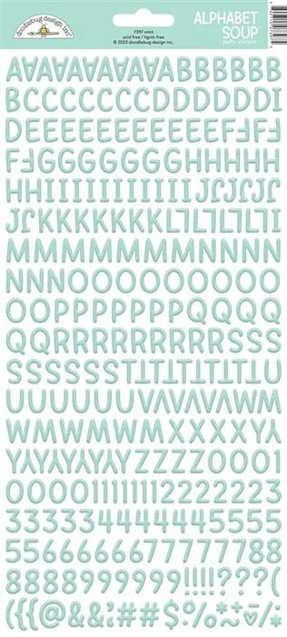 Mint Alphabet Soup Puffy Stickers - Monochromatic - Doodlebug
