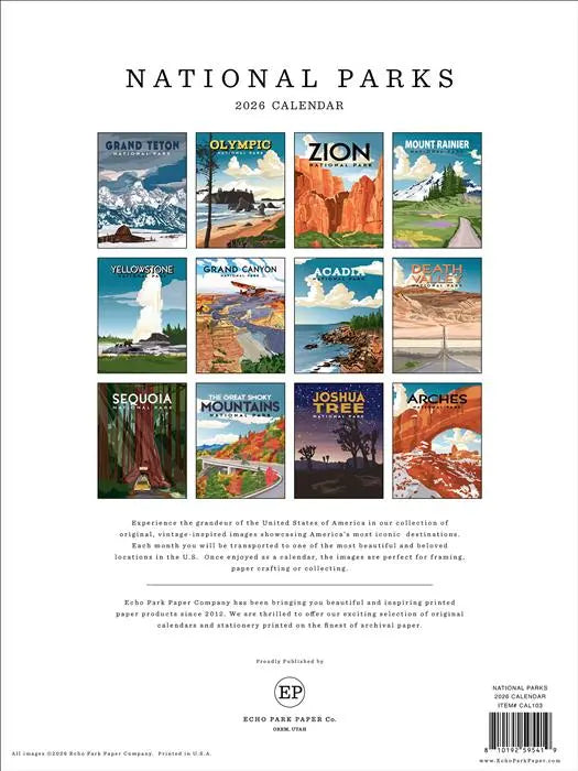National Parks 2026 Calendar - Echo Park