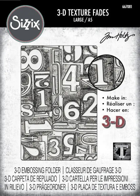 Numbered 3-D Texture Fades Embossing Folder Large/A5 - Tim Holtz - Sizzix