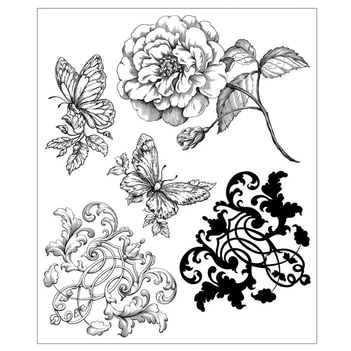 Ornamental Butterflies Studio Clear Stamp Set, 5" x 8" (5 pack) by Willow Wolfe - Sizzix