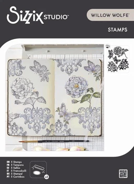Ornamental Butterflies Studio Clear Stamp Set, 5" x 8" (5 pack) by Willow Wolfe - Sizzix