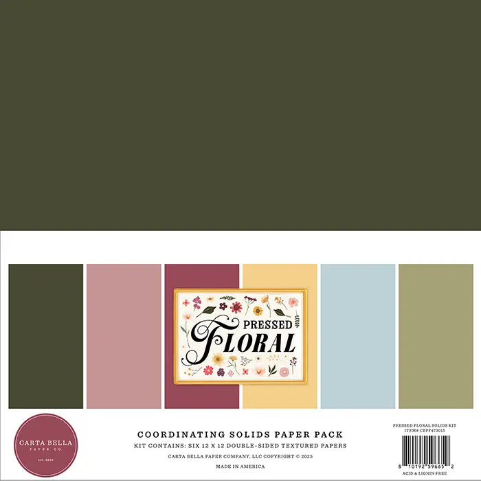 Pressed Floral Solids Paper Kit, 12" x 12" - Carta Bella