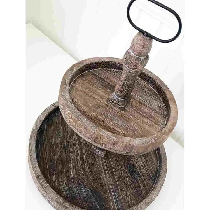 Round Tiered Tray in Antique Finish, 15" - Foundations Decor
