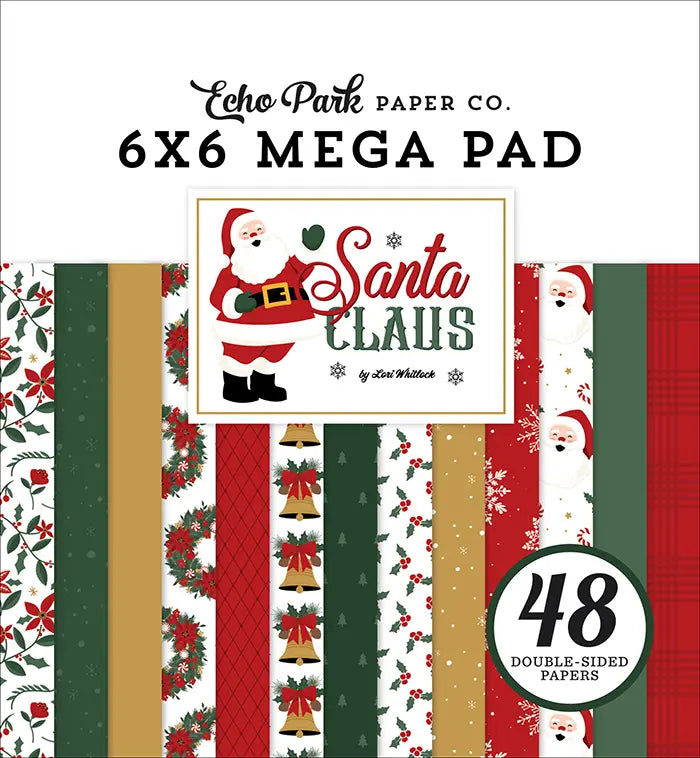 Santa Claus Cardmakers Mega Cardstock Pad, 6" x 6" - Echo Park