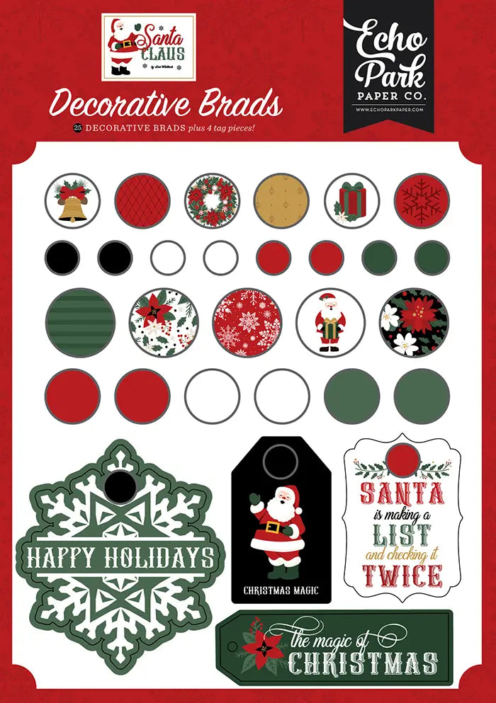 Santa Claus Decorative Brads - Echo Park