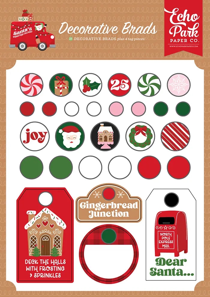 Santa's Christmas Delivery Decorative Brads - Echo Park