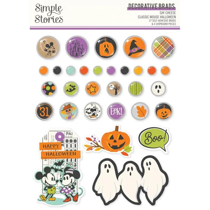Say Cheese Classic Mouse Halloween Decorative Brads - Simple Stories