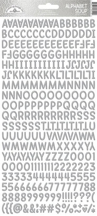 Silver Alphabet Soup Puffy Stickers - Monochromatic - Doodlebug