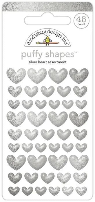 Silver Heart Puffy Shapes - Monochromatic - Doodlebug