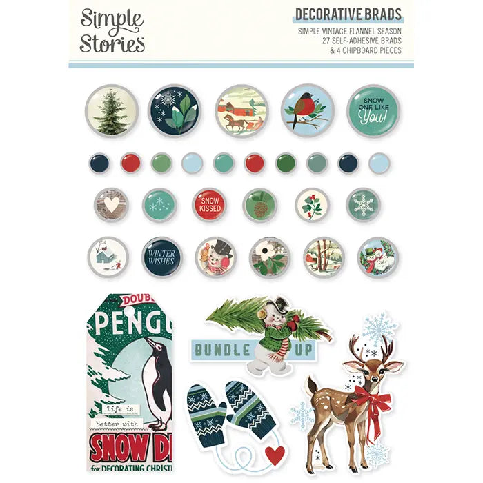 Simple Vintage Flannel Season Decorative Brads - Simple Stories