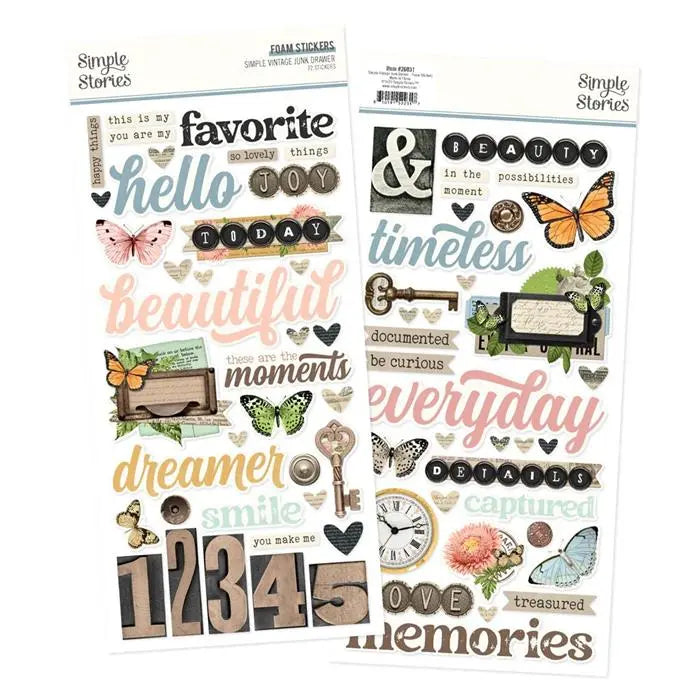 Simple Vintage Junk Drawer Foam Stickers - Simple Stories