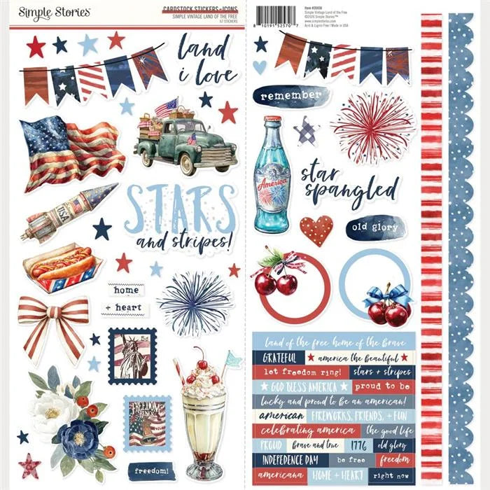 Simple Vintage Land of the Free Cardstock Stickers Icons - Simple Stories