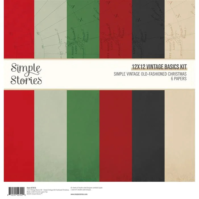 Simple Vintage Old Fashioned Christmas Vintage Basics Kit, 12" x 12" - Simple Stories