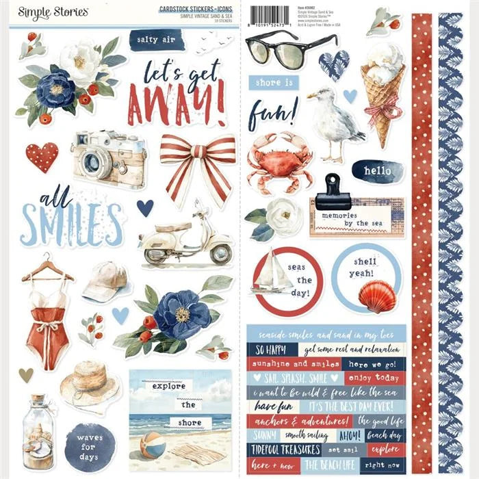 Simple Vintage Sand & Sea Cardstock Stickers Icons - Simple Stories