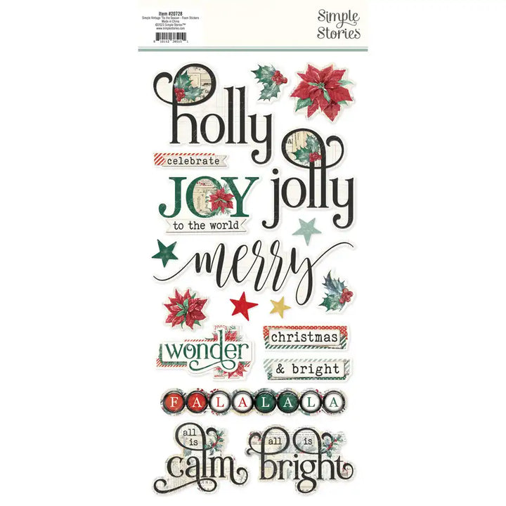 Simple Vintage Tis The Season - Foam Stickers - Simple Stories
