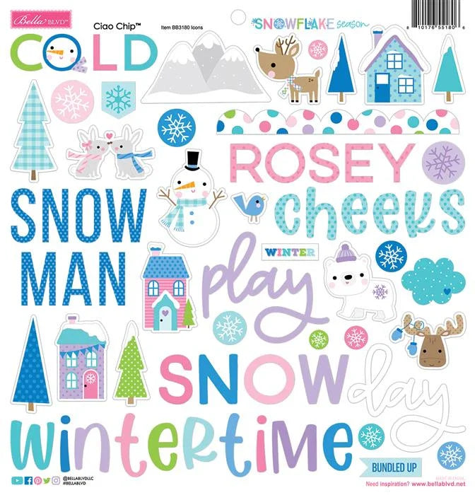 Snowflake Season Ciao Chipboard Icons - Bella Blvd