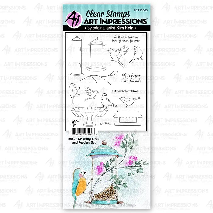 Song Birds and Feeders Clear Stamps Set Watercolor - Art Impressions