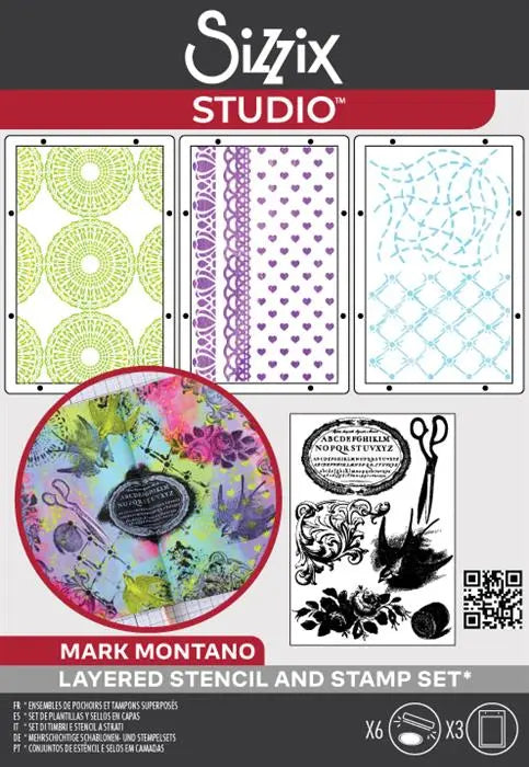 Stitches A5 Clear Stamps Set 6PK w/ A5 Stencils 3PK - Studio - Mark Montano - Sizzix