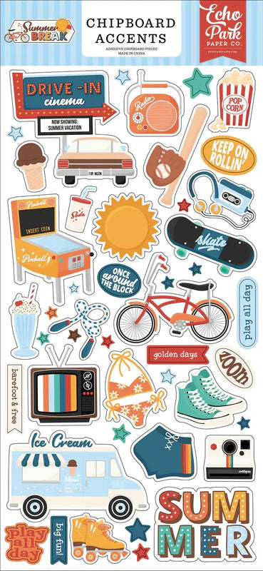 Summer Break 6" x 13" Chipboard Accents - Echo Park