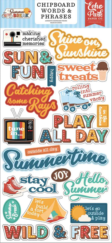 Summer Break 6" x 13" Chipboard Words & Phrases - Echo Park