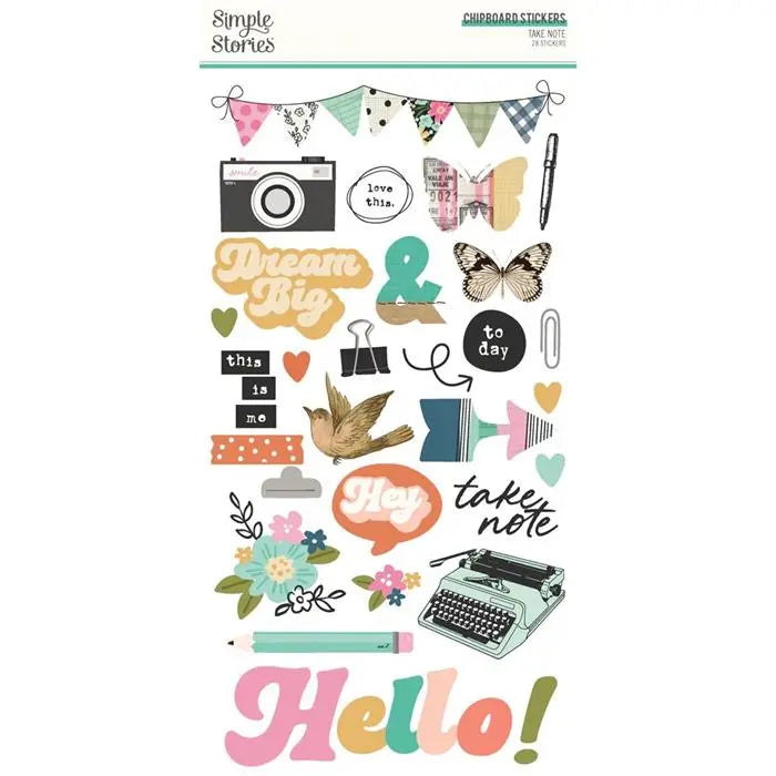 Simple Stories Take Note Chipboard Stickers, 6" x 12"