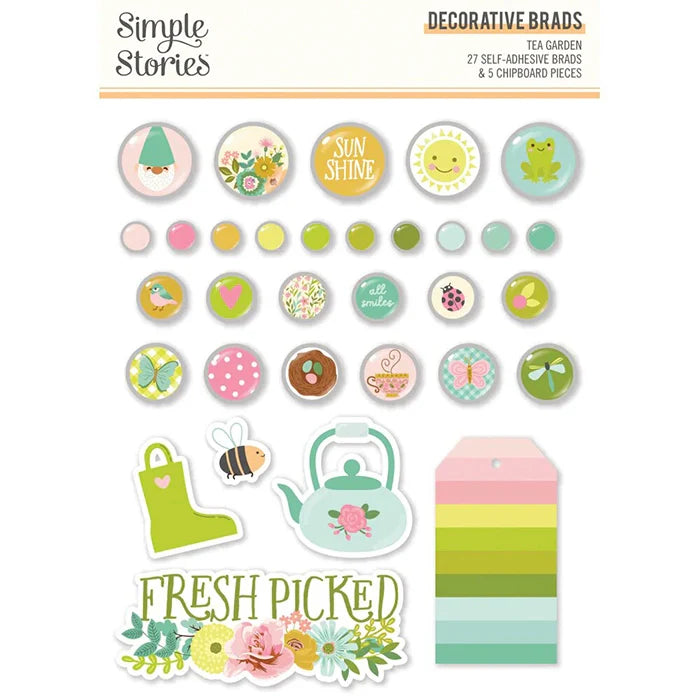 Tea Garden Decorative Brads - Simple Stories