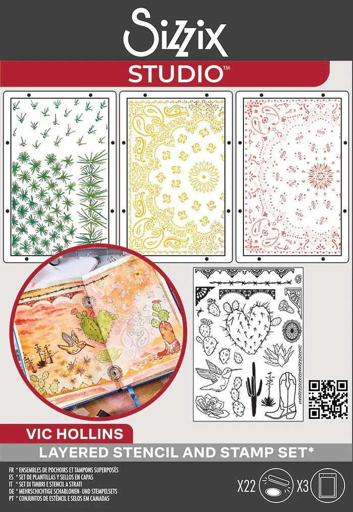 Western Clear Stamps Set w/ Stencils - Studio by Vic Hollins - Sizzix