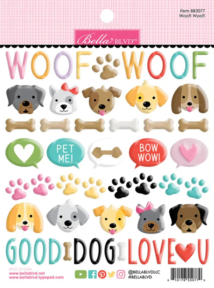Woof! Woof! Puffy Stickers - Bow Wow - Bella Blvd