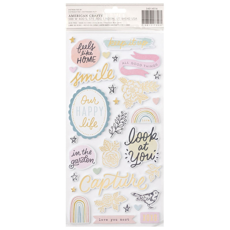 Phrase Thickers with Gold Foil Accents - Gingham Garden Collection - Crate Paper