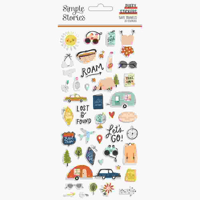 Safe Travels Puffy Stickers - Simple Stories - Clearance