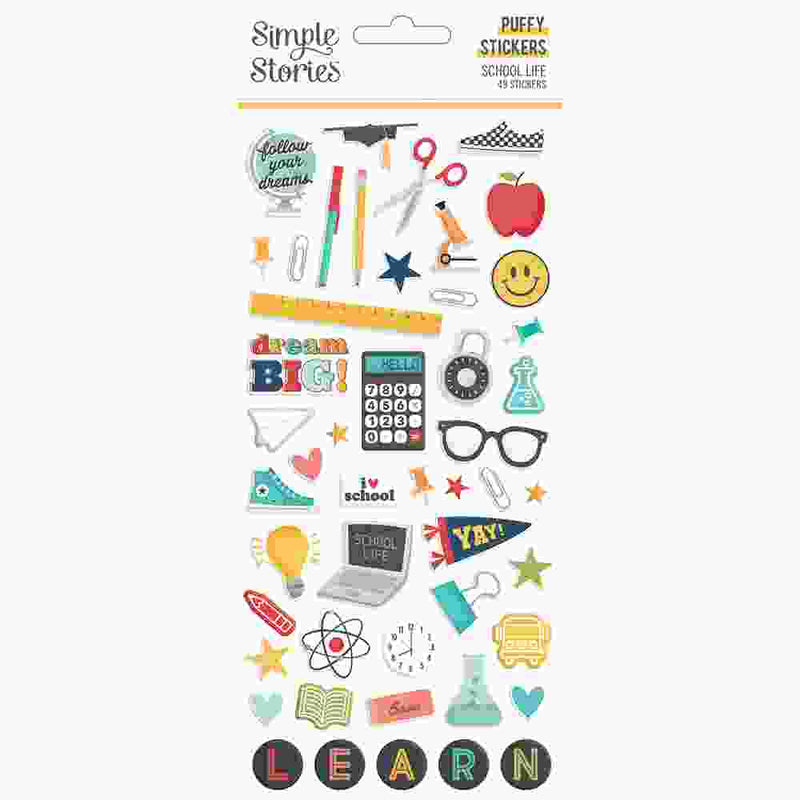 School Life Puffy Stickers - Simple Stories - Clearance