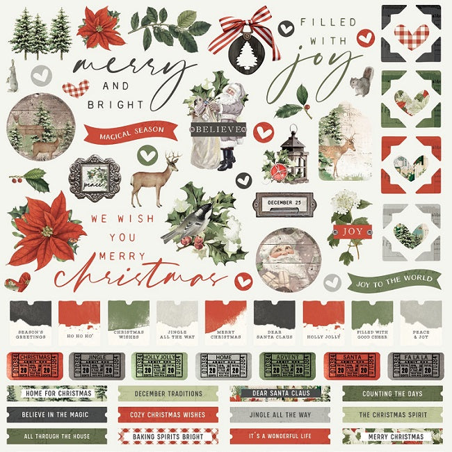Simple Vintage Rustic Christmas Cardstock Stickers 12x12 Combo