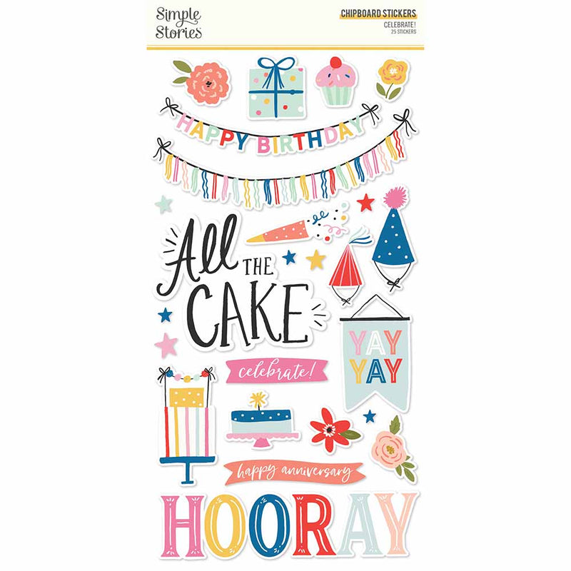Celebrate! Chipboard Stickers - Simple Stories - Clearance