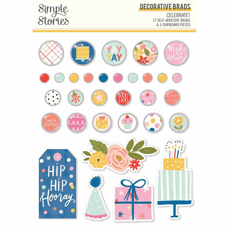 Celebrate! Decorative Brads - Simple Stories - Clearance