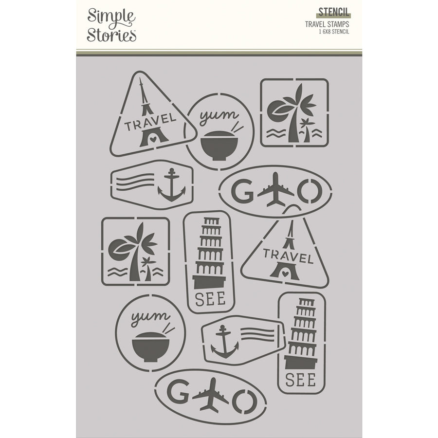  Stencil Travel Stamps 6" x 8" - Here+There Collection - Simple Stories