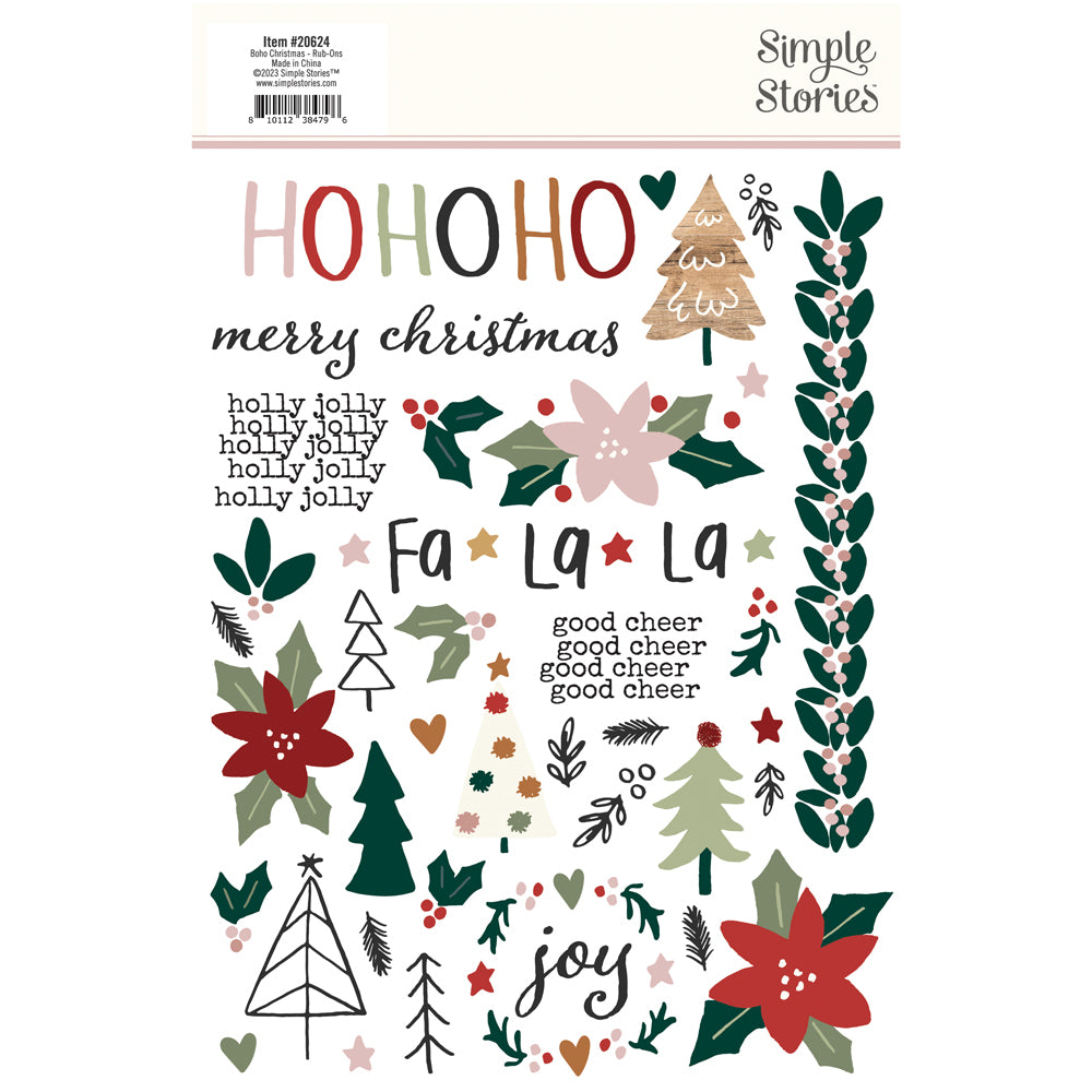 Simple Stories Boho Christmas RubOns Craft Embellishments