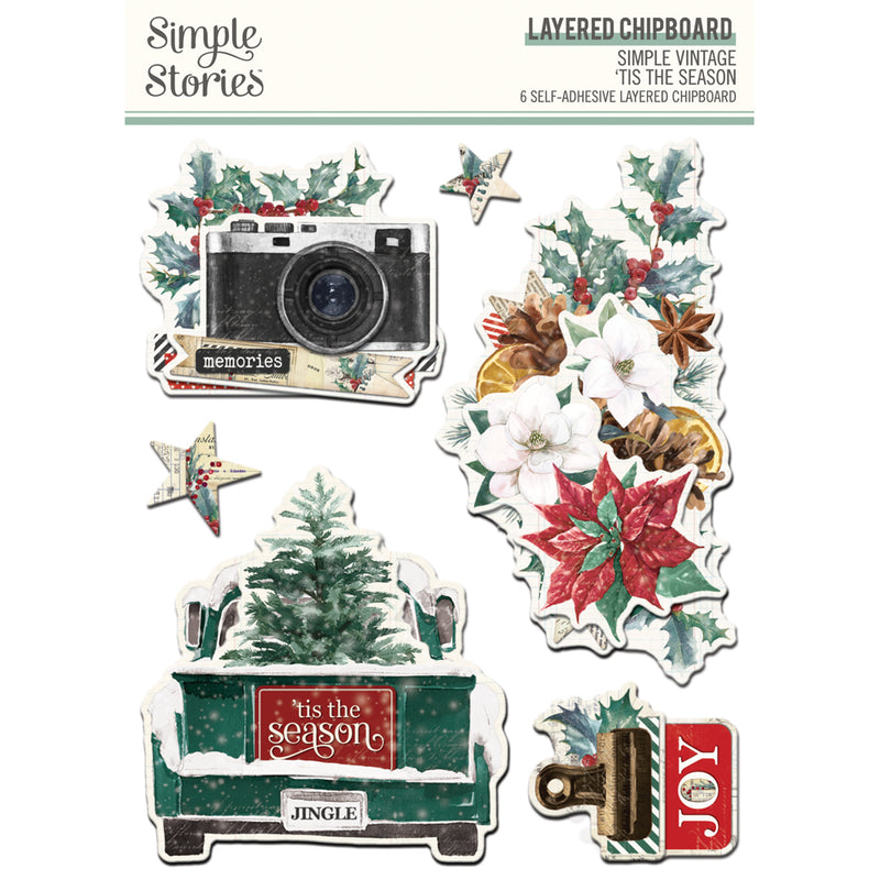 Simple Vintage Tis The Season - Layered Chipboard Stickers  - Simple Stories