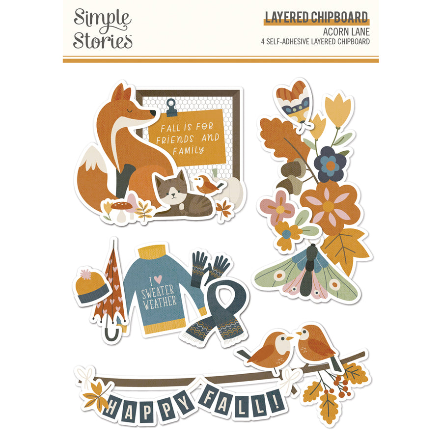Acorn Lane - Layered Chipboard Stickers- Simple Stories