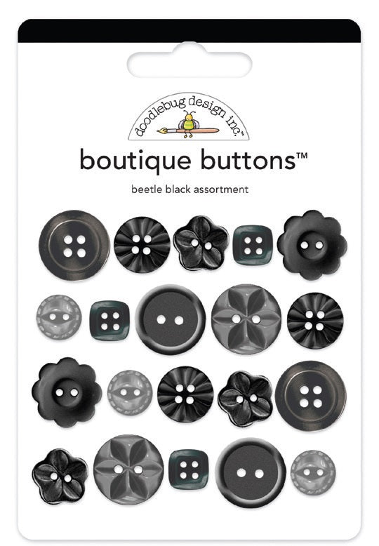 Beetle Black Boutique Buttons - Monochromatic - Doodlebug