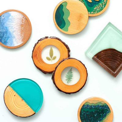 Wood Slice Coasters - Color Pour Resin - American Crafts - Clearance