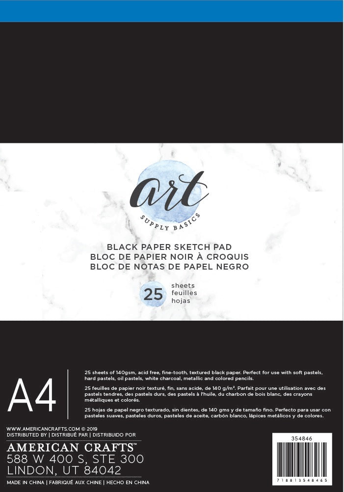 Black Paper Sketch Pad, A4 - Art Supply Basics - American Crafts