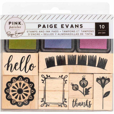 Horizon Wooden Stamps & Ink Pads - Pink Paislee - Clearance