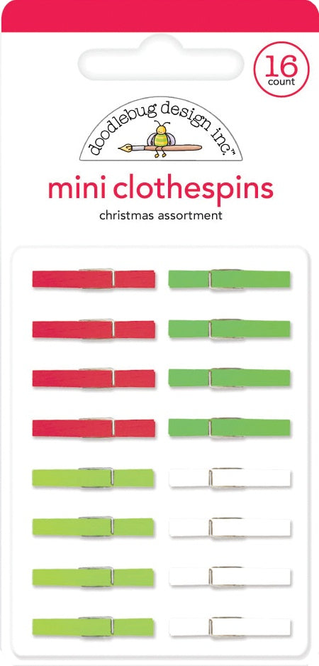 Christmas Assortment Mini Clothespins - Christmas Magic - Doodlebug Design - Clearance