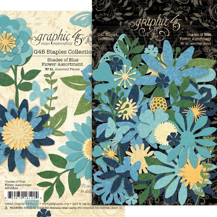Shades of Blue Flower Assortment - G45 Staples Embellishments - Graphic 45