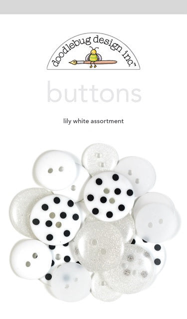 Lily White Assortment Buttons - Monochromatic - Doodlebug - Clearance