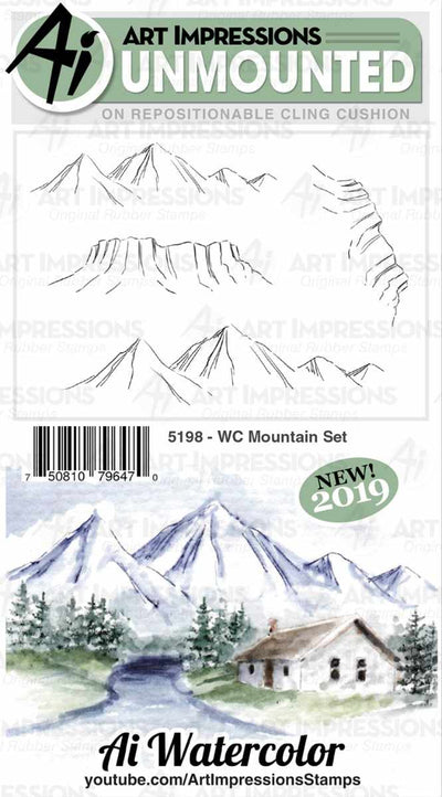 Mountain Set Watercolor Cling Cushion Rubber Stamps - Art Impressions