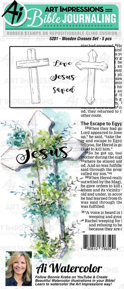 Wooden Crosses Bible Journaling Cling Cushion Rubber Stamps - Art Impressions - Clearance